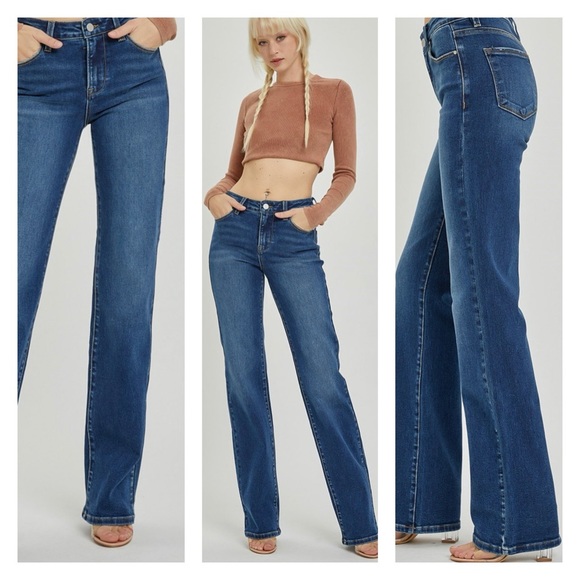 Risen Light Wash Mid Rise Crop Straight Jeans